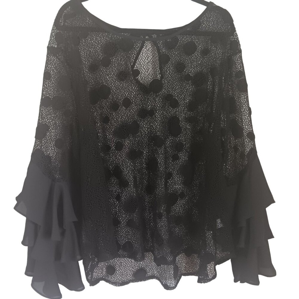 Ups & Downs Women's 3X Sheer Polka Dot Blouse With Ruffled Sleeves